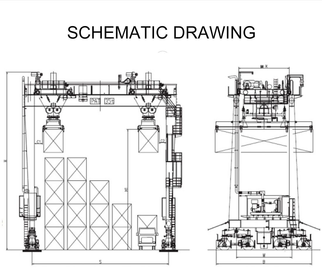 shematski crtež portalne dizalice za brodogradnju